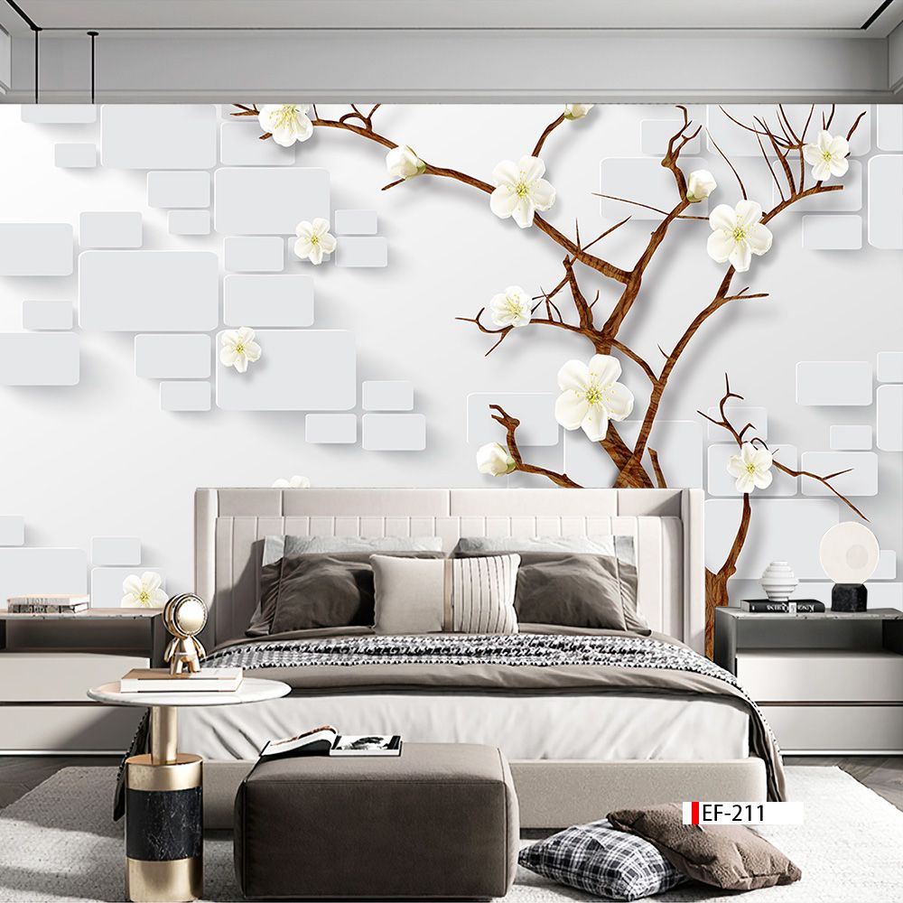 TRANH VẢI DÁN TƯỜNG 3D PHÒNG KHÁCH - TRANH HOA 3D | MÃ EF-211