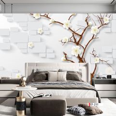 TRANH VẢI DÁN TƯỜNG 3D PHÒNG KHÁCH - TRANH HOA 3D | MÃ EF-211