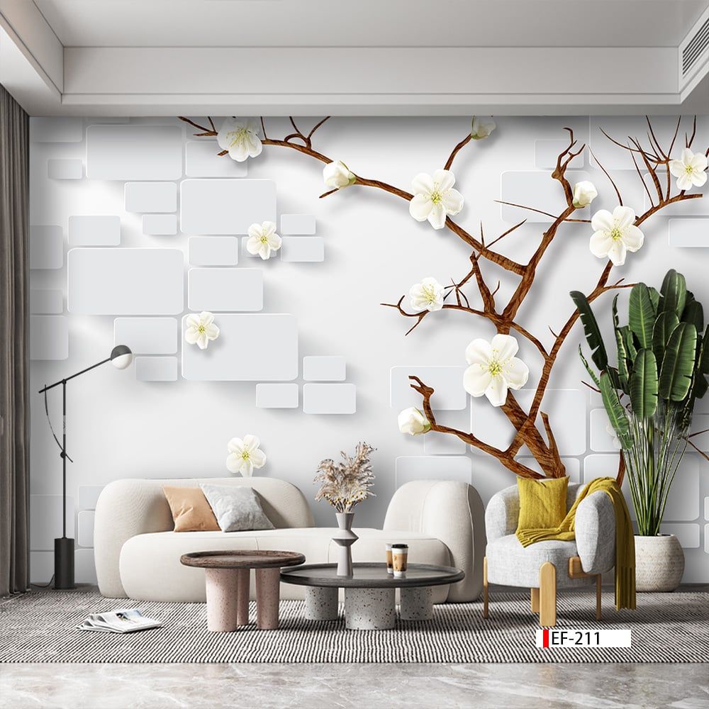 TRANH VẢI DÁN TƯỜNG 3D PHÒNG KHÁCH - TRANH HOA 3D | MÃ EF-211