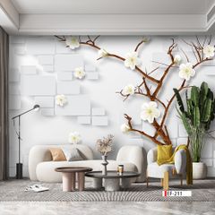 TRANH VẢI DÁN TƯỜNG 3D PHÒNG KHÁCH - TRANH HOA 3D | MÃ EF-211