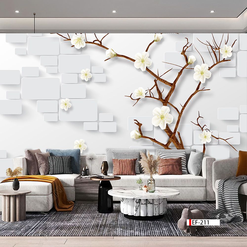 TRANH VẢI DÁN TƯỜNG 3D PHÒNG KHÁCH - TRANH HOA 3D | MÃ EF-211