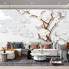 TRANH VẢI DÁN TƯỜNG 3D PHÒNG KHÁCH - TRANH HOA 3D | MÃ EF-211