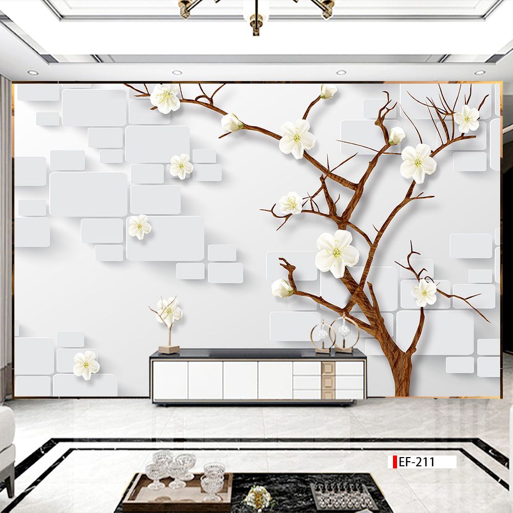 TRANH VẢI DÁN TƯỜNG 3D PHÒNG KHÁCH - TRANH HOA 3D | MÃ EF-211