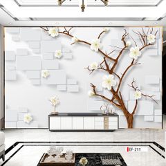 TRANH VẢI DÁN TƯỜNG 3D PHÒNG KHÁCH - TRANH HOA 3D | MÃ EF-211