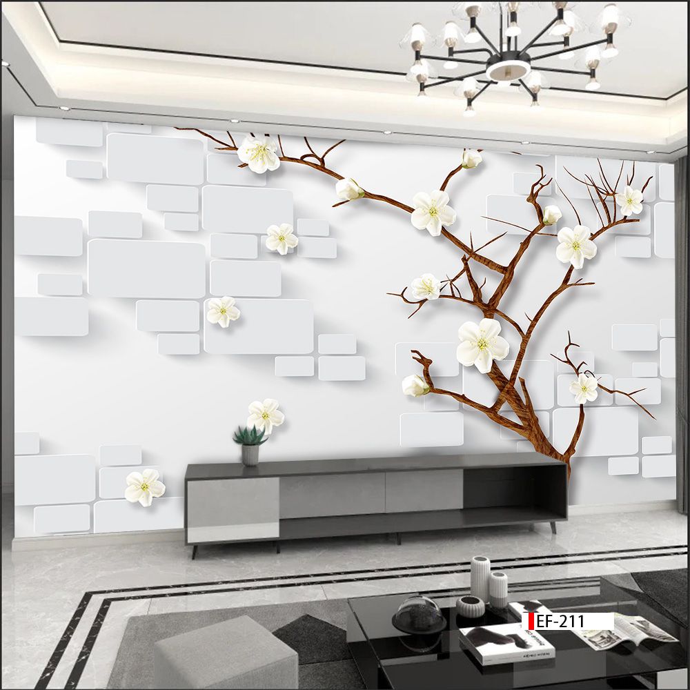 TRANH VẢI DÁN TƯỜNG 3D PHÒNG KHÁCH - TRANH HOA 3D | MÃ EF-211