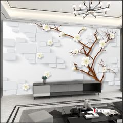 TRANH VẢI DÁN TƯỜNG 3D PHÒNG KHÁCH - TRANH HOA 3D | MÃ EF-211
