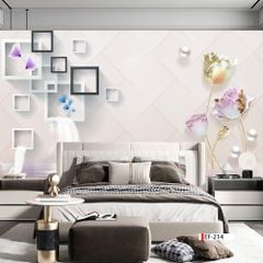 TRANH VẢI DÁN TƯỜNG 3D PHÒNG KHÁCH - TRANH HOA 3D | MÃ EF-214