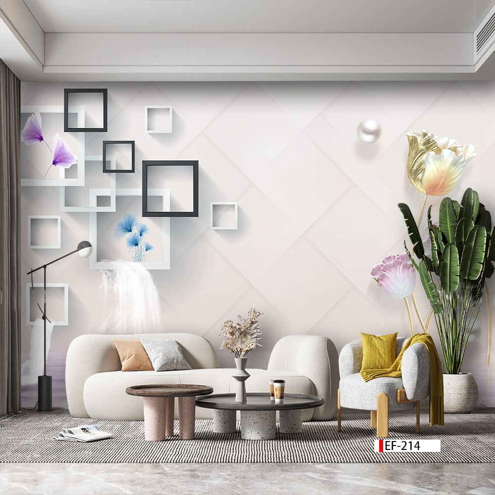 TRANH VẢI DÁN TƯỜNG 3D PHÒNG KHÁCH - TRANH HOA 3D | MÃ EF-214
