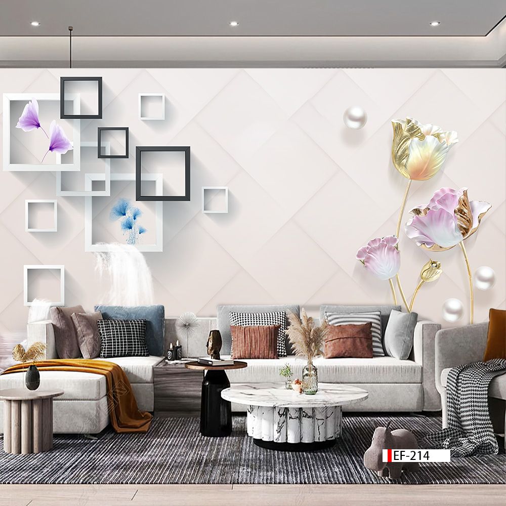 TRANH VẢI DÁN TƯỜNG 3D PHÒNG KHÁCH - TRANH HOA 3D | MÃ EF-214