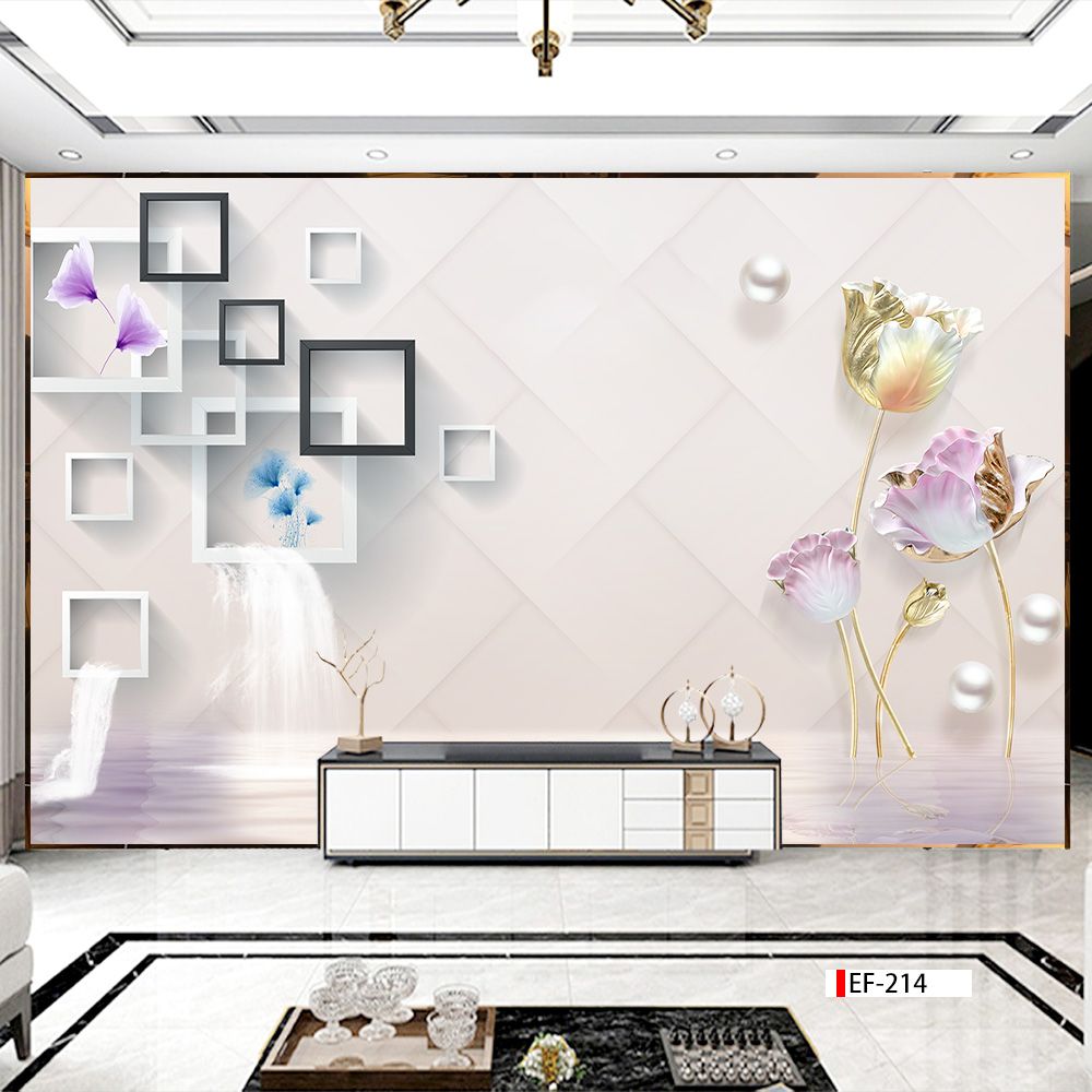 TRANH VẢI DÁN TƯỜNG 3D PHÒNG KHÁCH - TRANH HOA 3D | MÃ EF-214