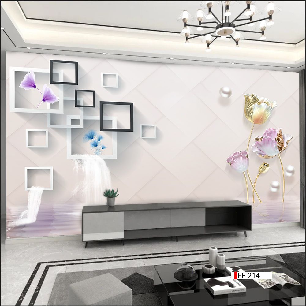 TRANH VẢI DÁN TƯỜNG 3D PHÒNG KHÁCH - TRANH HOA 3D | MÃ EF-214