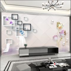 TRANH VẢI DÁN TƯỜNG 3D PHÒNG KHÁCH - TRANH HOA 3D | MÃ EF-214