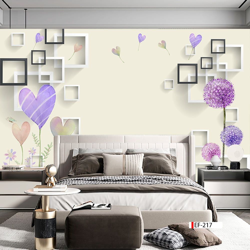 TRANH VẢI DÁN TƯỜNG 3D PHÒNG KHÁCH - TRANH HOA 3D | MÃ EF-217