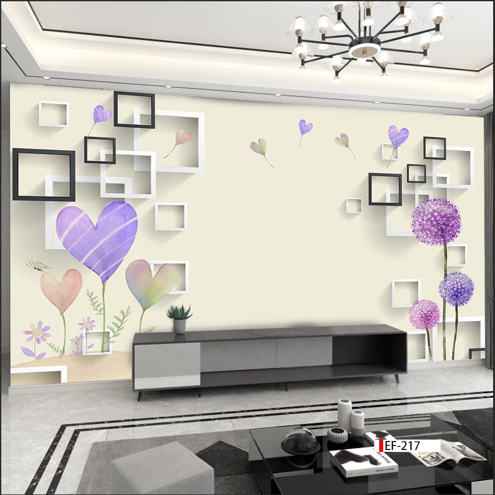 TRANH VẢI DÁN TƯỜNG 3D PHÒNG KHÁCH - TRANH HOA 3D | MÃ EF-217