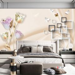 TRANH VẢI DÁN TƯỜNG 3D PHÒNG KHÁCH - TRANH HOA 3D | MÃ EF-219