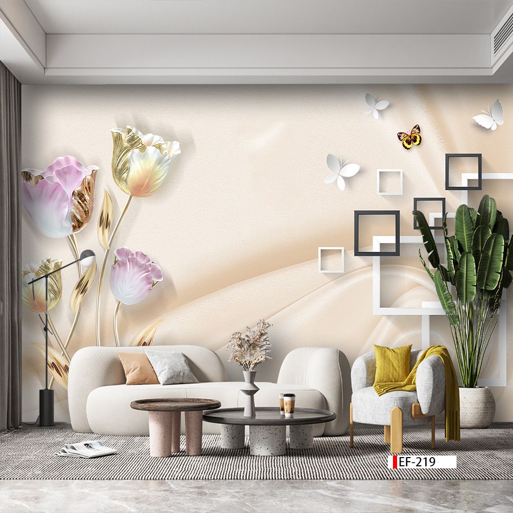 TRANH VẢI DÁN TƯỜNG 3D PHÒNG KHÁCH - TRANH HOA 3D | MÃ EF-219