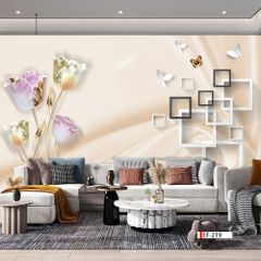 TRANH VẢI DÁN TƯỜNG 3D PHÒNG KHÁCH - TRANH HOA 3D | MÃ EF-219
