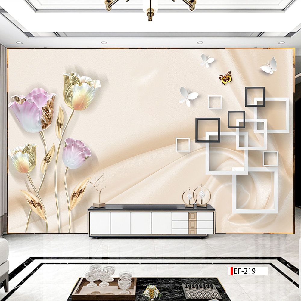 TRANH VẢI DÁN TƯỜNG 3D PHÒNG KHÁCH - TRANH HOA 3D | MÃ EF-219