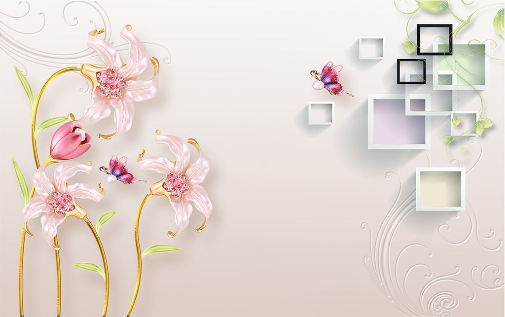 TRANH VẢI DÁN TƯỜNG 3D PHÒNG KHÁCH - TRANH HOA 3D | MÃ EF-220