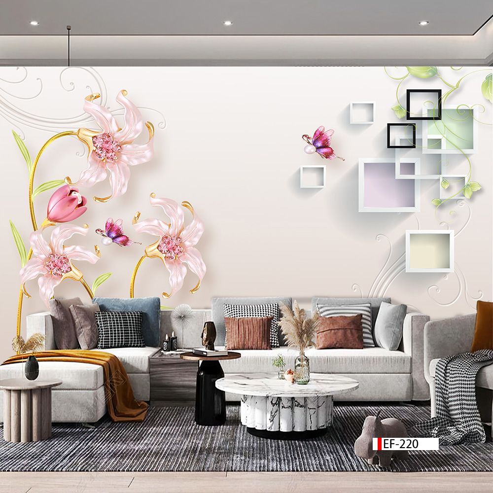 TRANH VẢI DÁN TƯỜNG 3D PHÒNG KHÁCH - TRANH HOA 3D | MÃ EF-220