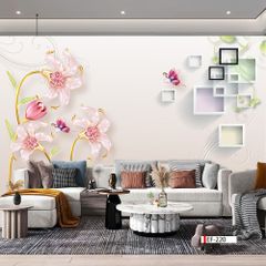 TRANH VẢI DÁN TƯỜNG 3D PHÒNG KHÁCH - TRANH HOA 3D | MÃ EF-220