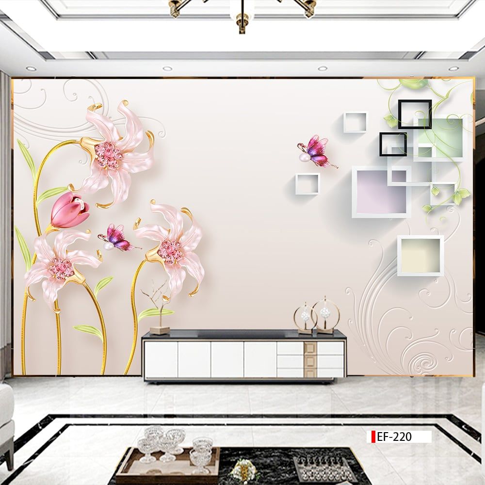 BST20 - TRANH DÁN TƯỜNG 3D - TRANG TRÍ NHÀ HÀNG, CAFE - CHỦ ĐỀ HOA 3D - KHỔ LỚN