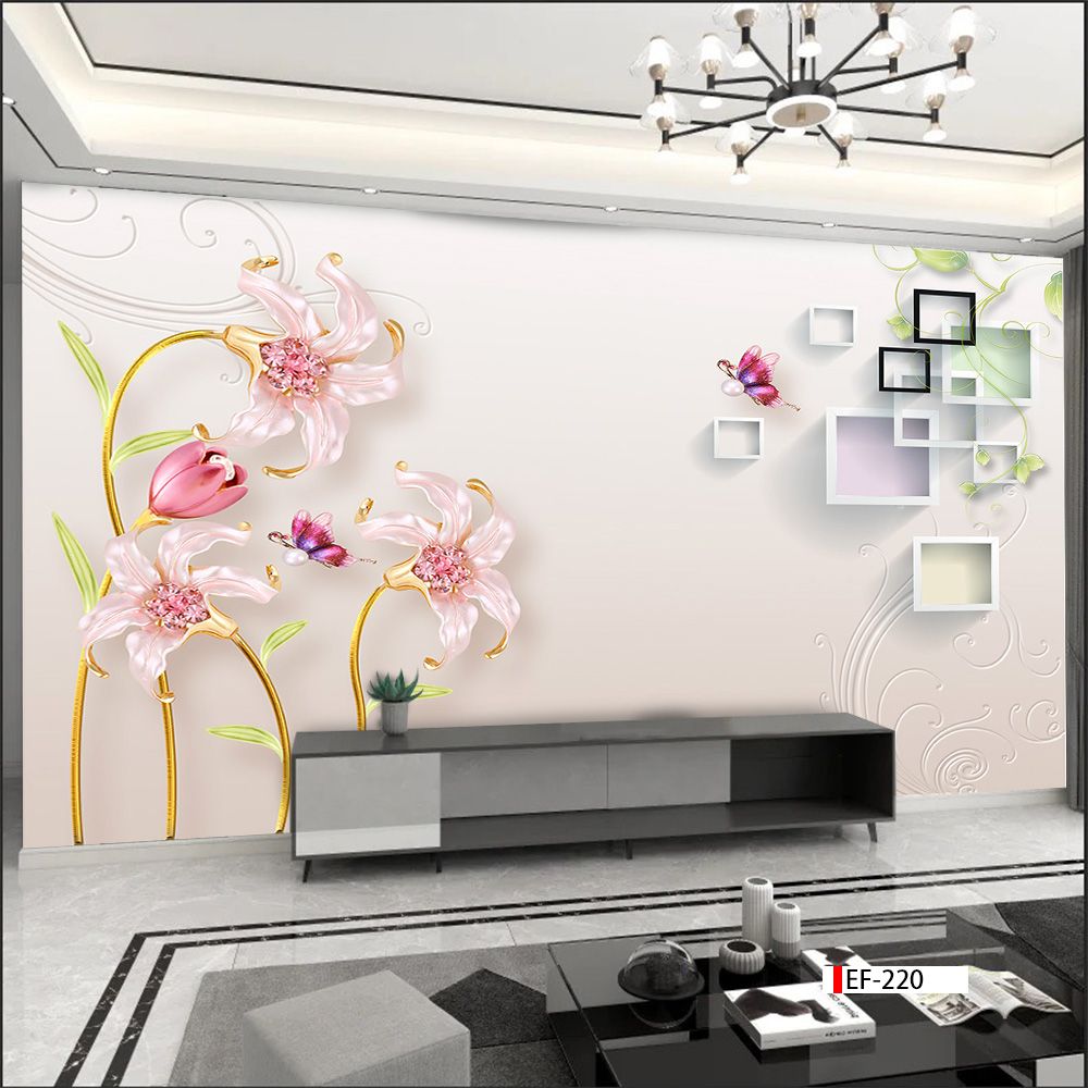 TRANH VẢI DÁN TƯỜNG 3D PHÒNG KHÁCH - TRANH HOA 3D | MÃ EF-220