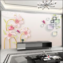 TRANH VẢI DÁN TƯỜNG 3D PHÒNG KHÁCH - TRANH HOA 3D | MÃ EF-220