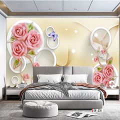 BST20 - TRANH DÁN TƯỜNG 3D - TRANG TRÍ NHÀ HÀNG, CAFE - CHỦ ĐỀ HOA 3D - KHỔ LỚN