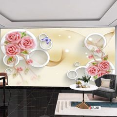 TRANH VẢI DÁN TƯỜNG 3D PHÒNG KHÁCH - TRANH HOA 3D | MÃ EF-231