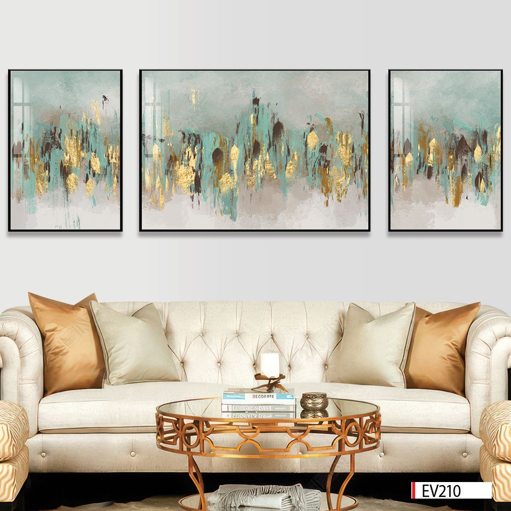 BST142 - TRANH TREO TƯỜNG KHUNG HỢP KIM TITAN - TRANG TRÍ PHÒNG KHÁCH, SAU SOFA - CHỦ ĐỀ HIỆN ĐẠI TRỪU TƯỢNG - GHÉP BỘ 3 BỨC