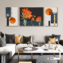 TRANH TREO TƯỜNG PHÒNG KHÁCH - TRANH HOA 3D GHÉP BỘ 3 BỨC | MÃ F-042