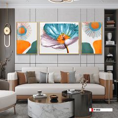 TRANH TREO TƯỜNG PHÒNG KHÁCH - TRANH HOA 3D GHÉP BỘ 3 BỨC | MÃ F-052
