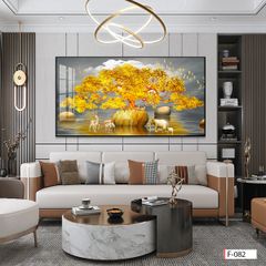 BST63 - TRANH TREO TƯỜNG - PHÒNG KHÁCH, SAU SOFA - CHỦ ĐỀ HIỆN ĐẠI HƯƠU TÀI LỘC - KHỔ LỚN