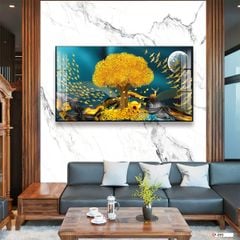 TRANH TREO TƯỜNG PHÒNG KHÁCH - TRANH KIM TIỀN HƯƠU TÀI LỘC LIỀN KHỔ | MÃ F-093