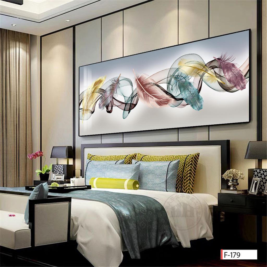 BST81 - TRANH TREO TƯỜNG - TRANG TRÍ PHÒNG KHÁCH, SAU SOFA, PHÒNG NGỦ - CHỦ ĐỀ LÔNG VŨ, THIÊN NGA, LÁ BẠCH QUẢ - KHỔ LỚN