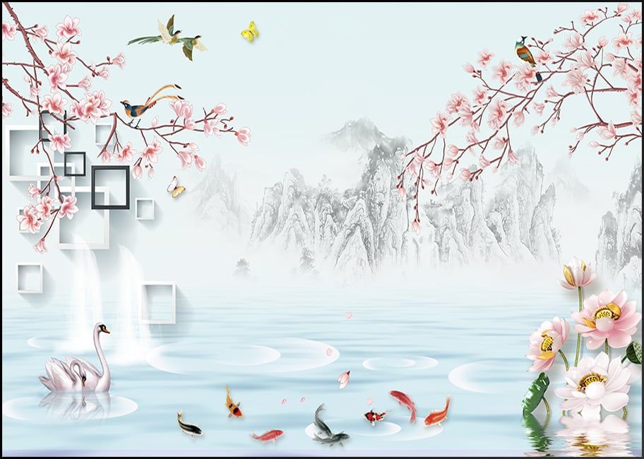 TRANH VẢI DÁN TƯỜNG 3D PHÒNG KHÁCH - TRANH HOA 3D | MÃ FF-139