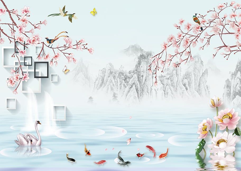 TRANH VẢI DÁN TƯỜNG 3D PHÒNG KHÁCH - TRANH HOA 3D | MÃ FF-139