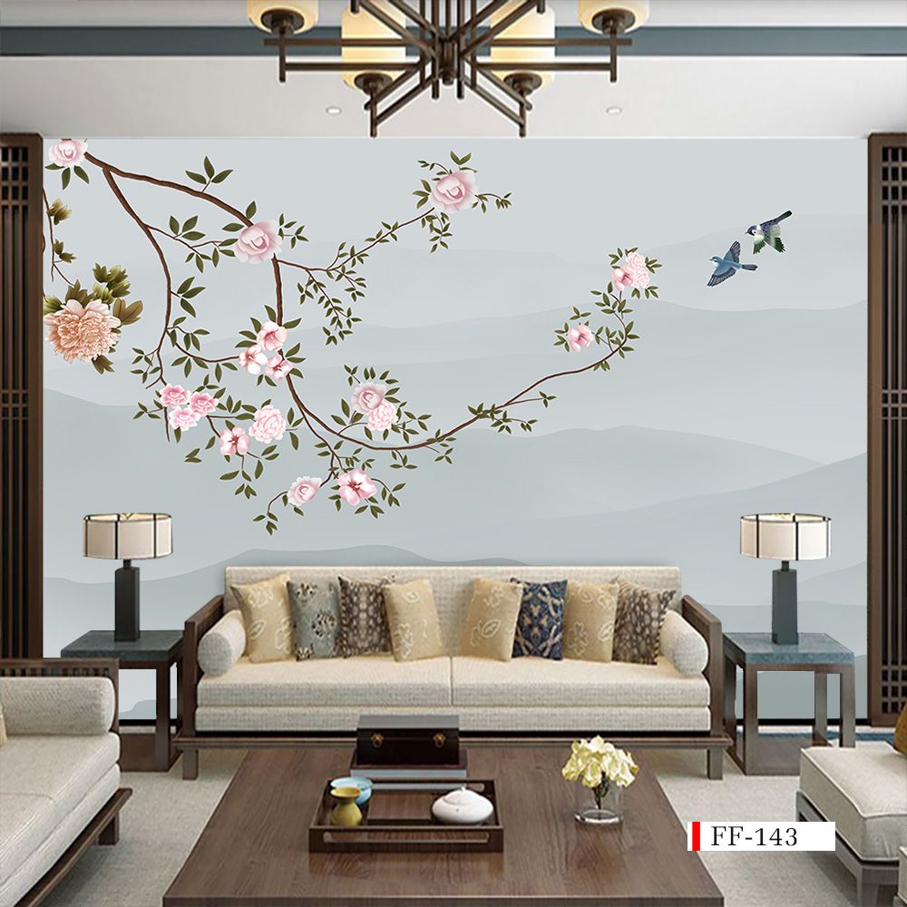 TRANH VẢI DÁN TƯỜNG 3D PHÒNG KHÁCH - TRANH HOA 3D | MÃ FF-143