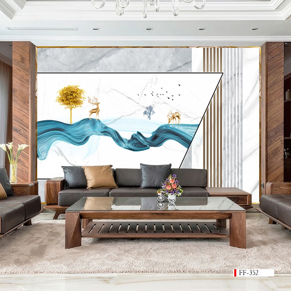 TRANH VẢI DÁN TƯỜNG 3D PHÒNG KHÁCH - TRANH DÁN TƯỜNG HIỆN ĐẠI | FF-352