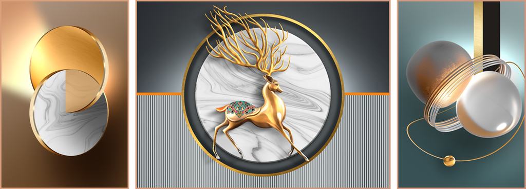 TRANH TREO TƯỜNG PHÒNG KHÁCH - TRANH HƯƠU TÀI LỘC GHÉP BỘ 3 BỨC | MÃ G-002