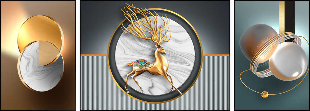 TRANH TREO TƯỜNG PHÒNG KHÁCH - TRANH HƯƠU TÀI LỘC GHÉP BỘ 3 BỨC | MÃ G-002