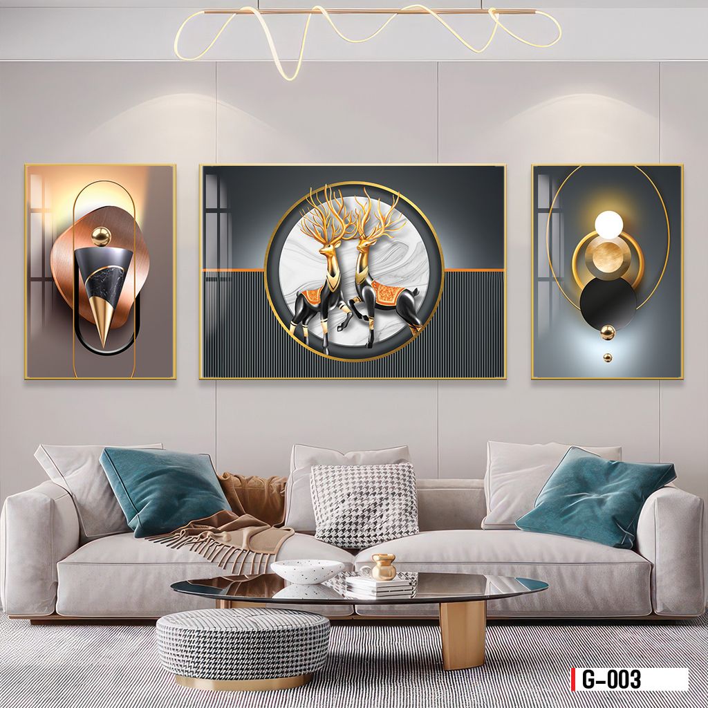 BST130 - TRANH PHONG THỦY A-B-A  - TRANG TRÍ PHÒNG KHÁCH, SAU SOFA, PHÒNG NGỦ - CHỦ ĐỀ HIỆN ĐẠI HƯƠU TÀI LỘC - KHỔ LỚN