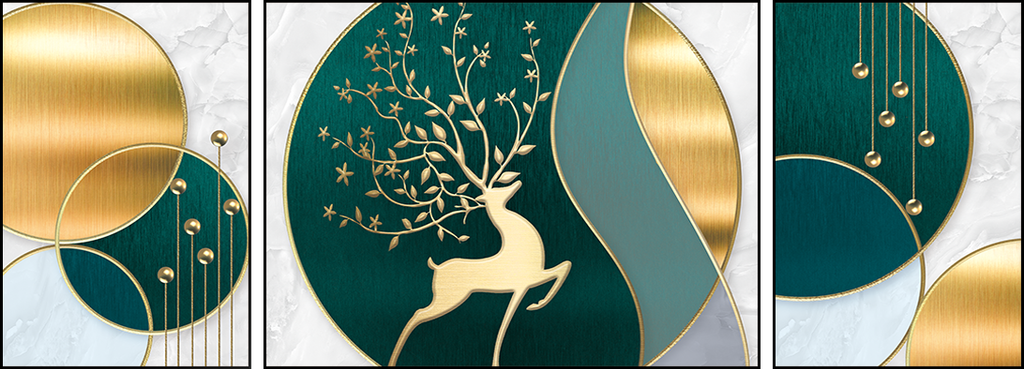 TRANH TREO TƯỜNG PHÒNG KHÁCH - TRANH HƯƠU TÀI LỘC GHÉP BỘ 3 BỨC | MÃ G-082