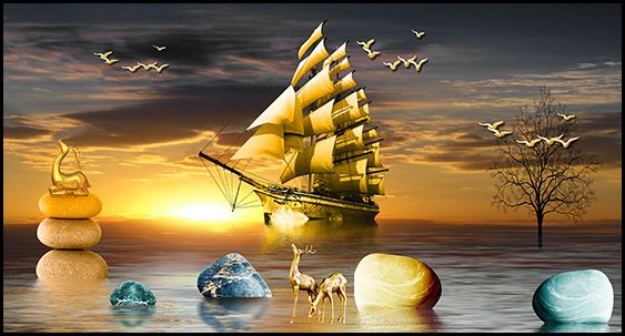 TRANH TREO TƯỜNG PHÒNG KHÁCH - TRANH THUẬN BUỒM XUÔI GIÓ KHỔ LỚN | MÃ G-116