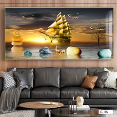 TRANH TREO TƯỜNG KHUNG HỢP KIM TITAN - TRANG TRÍ PHÒNG KHÁCH, SAU SOFA - CHỦ ĐỀ THUẬN BUỒM XUÔI GIÓ - MÃ: G-116