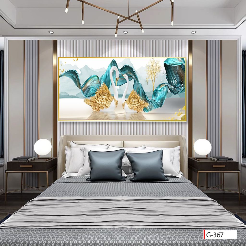 BST81 - TRANH TREO TƯỜNG - TRANG TRÍ PHÒNG KHÁCH, SAU SOFA, PHÒNG NGỦ - CHỦ ĐỀ LÔNG VŨ, THIÊN NGA, LÁ BẠCH QUẢ - KHỔ LỚN