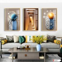 TRANH TREO TƯỜNG PHÒNG KHÁCH - TRANH HIỆN ĐẠI TRỪU TƯỢNG GHÉP BỘ 3 BỨC | MÃ G-417