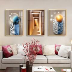 TRANH TREO TƯỜNG PHÒNG KHÁCH - TRANH HIỆN ĐẠI TRỪU TƯỢNG GHÉP BỘ 3 BỨC | MÃ G-417