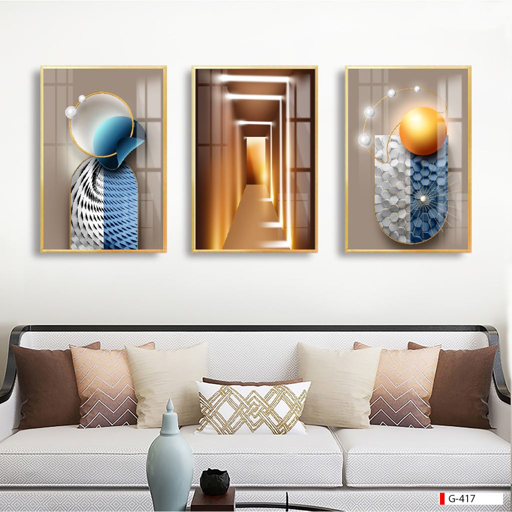 TRANH TREO TƯỜNG PHÒNG KHÁCH - TRANH HIỆN ĐẠI TRỪU TƯỢNG GHÉP BỘ 3 BỨC | MÃ G-417